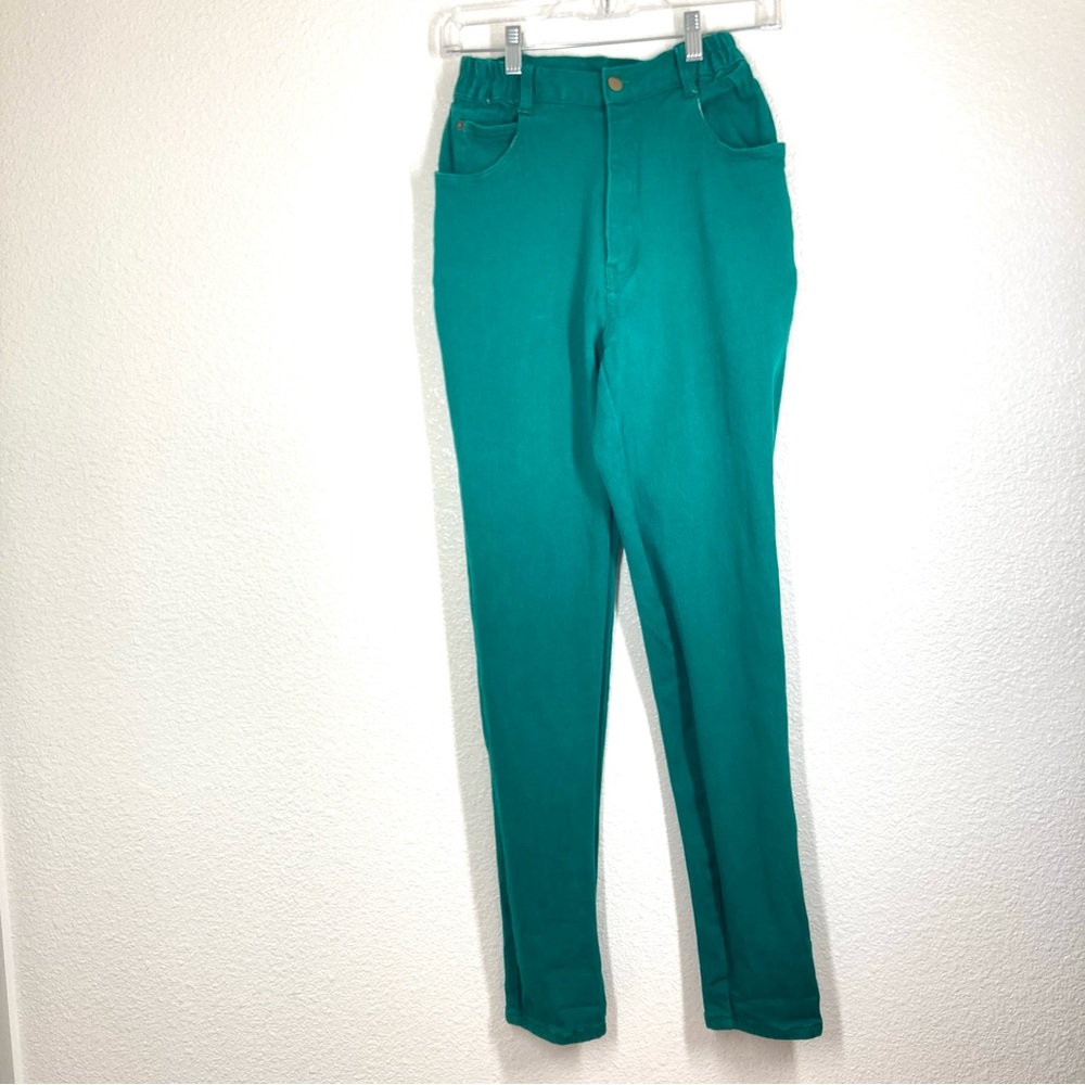 Vintage 80s Newport Green Mom Jeans High Waisted  4 Cotton Elastic Waist Spandex